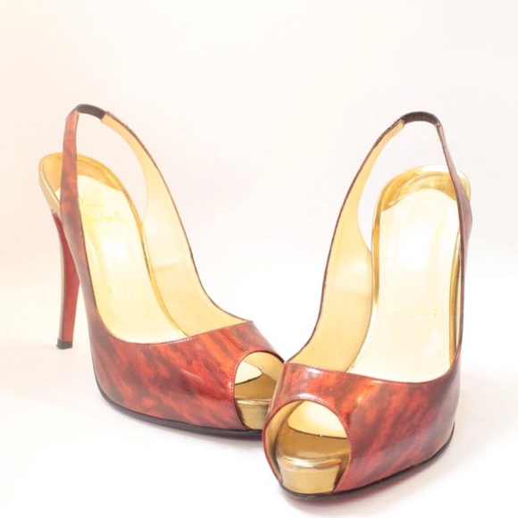CHRISTIAN LOUBOUTIN Shoes - CHRISTIAN LOUBOUTIN #4775 Red-Gold Slingback Heels